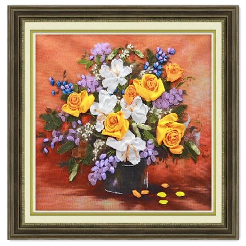 Kit broderie Roses avec tambour en bois