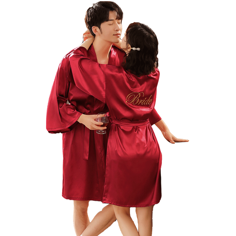 Wedding bride groom robe men lovers satin matching couple kimono valentine anniversary bridal party honeymoon robes