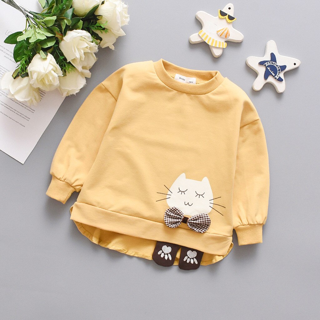 Baby Sweatshirt Children Autumn Winter Clothes Toddler Kids Baby Girls Long Sleeve Cute Cartoon Cat Letter Sweatshirt Coat