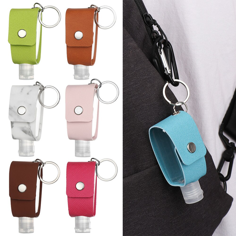 Mini bouteille Portable de désinfectant pour les mains, Gel hydroalcoolique, étui en cuir, porte-clé, 30ml