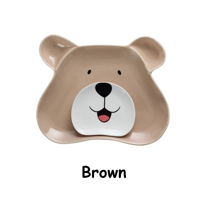 Cerámica Ceative de dibujos animados plato de Sushi lindo niños oso forma plana plato ensalada cena bandeja grande pequeña salsa platos 2 unid/set: Brown