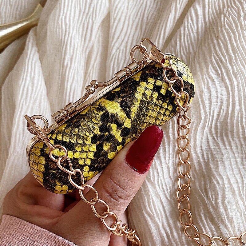 Bærbar leppestiftveske for kvinner mini lyst mønster fest dekorative skuldervesker serpentine cross body myntvesker  jd03141: Gul