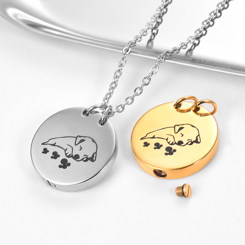 2 Kleuren, Huisdier Crematie Ketting Voor As Urnen Sieraden Rvs Ronde Hond Kat Aandenken Memorial Urn Hanger Medaillon