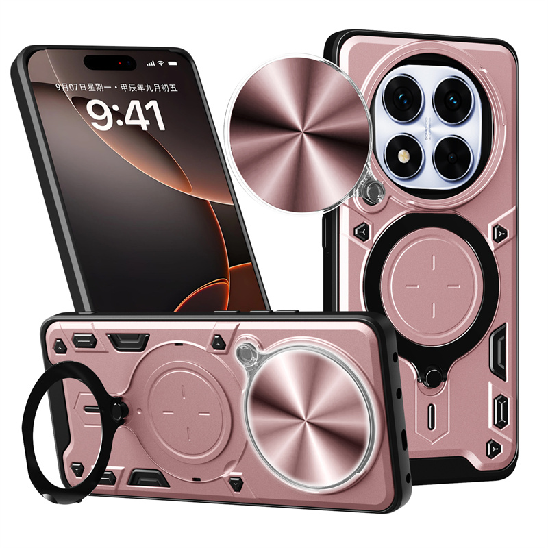 Armor Funda For Xiaomi Redmi Note 14 Pro 5G Case Slide Lens Protect Ring Stand Back Cover For Redmy Note14 Redmi Note14pro Plus: Silver Pink / For iPhone 16 Plus