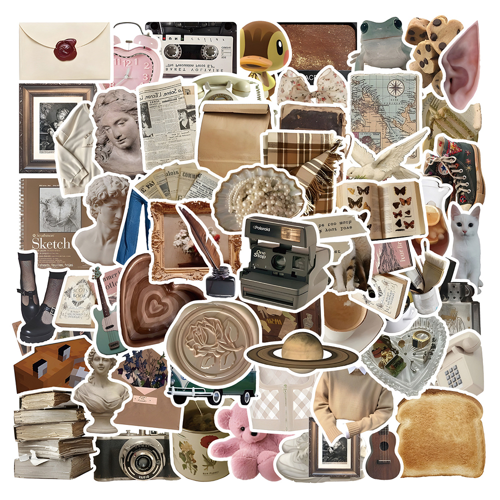 10/30/60pcs Ins Cute Vintage Stickers Aesthetic Cartoon Decals DIY Guitar Fridge Skateboard Travel Suitcase Car Graffiti Sticker