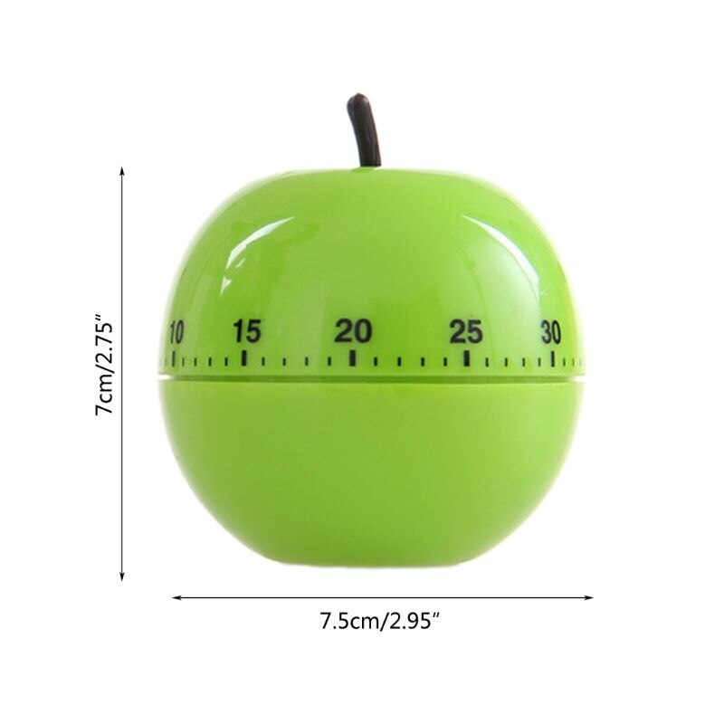 Green Cute Fruit Shape Mechanical Kitchen Timer Loud 60 Minutes Time Interval