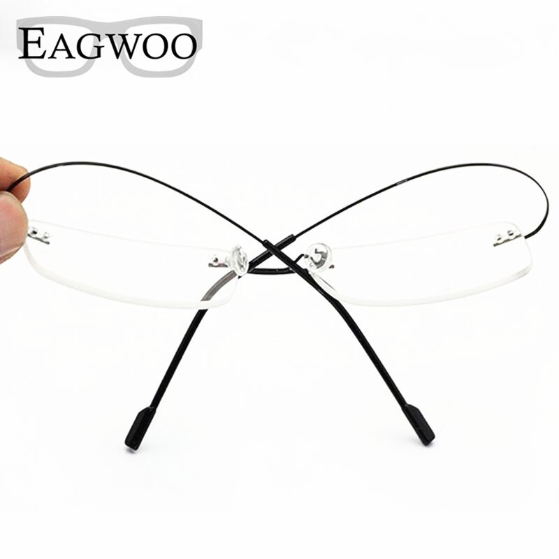 Lunettes en acier inoxydable pour hommes, monture optique sans monture, Prescription, verres pour les yeux 080, Super léger