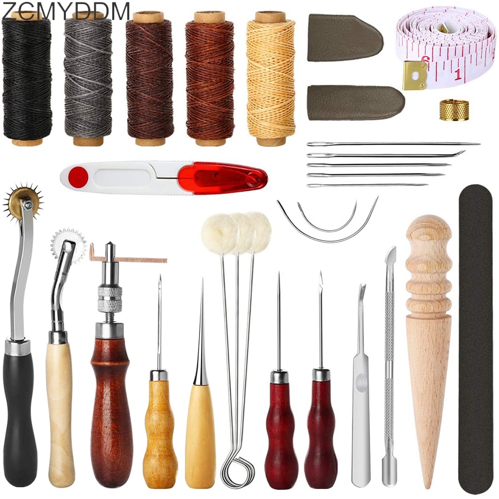 Professionelle Leder Handwerk Werkzeuge mit Groover Ahle Gewachste Gewinde Fingerhut Kit Hand Nähen Stitching Schlag Hand Nähen Liefert