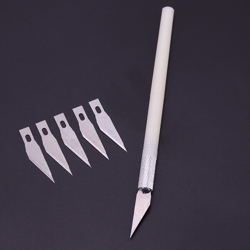 1Set 6 Blades Non-Slip Metal Wood Knife Tools Cutter Engraving Craft knives Fruit Carving Tools DIY Stationery Utility Knife: White