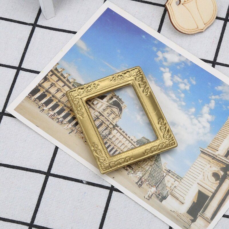 OOTDTY Speelgoed 1:12 Gouden Frame Fotolijst Accessoires voor Meubels Miniatuur Spiegel met Gouden Frame