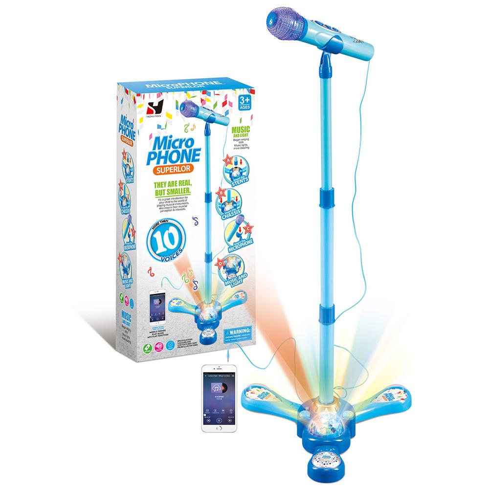 Børn mini stand type mikrofon karaoke maskine karaoke musik instrument legetøj til drenge piger - pink/blå 797258: Blå
