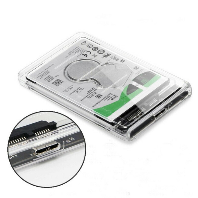 High-Speed 2TB USB 3.0 to 2.5 Inch External Hard Drive SSD HDD Transparent Enclosure