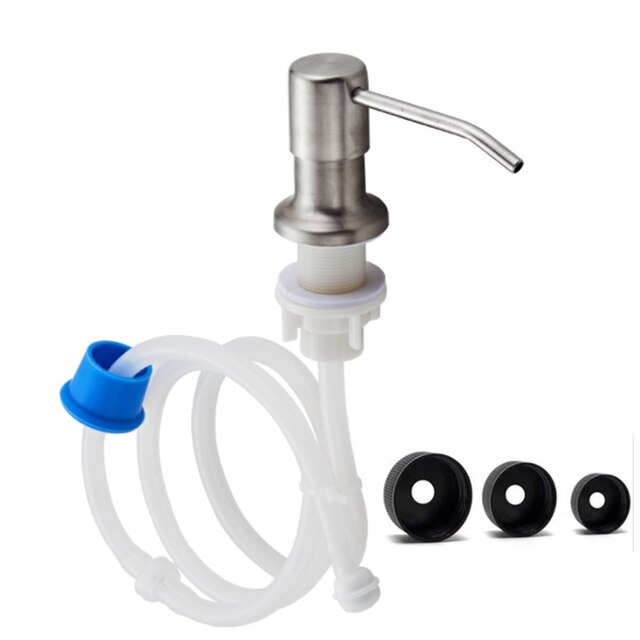Bathroom Liquid Soap Dispenser Set Detergent Dispensers Kitchen Sink Soap Ddispenser Press Dispenser Head with Silicone Tube: Brushed Head Kit
