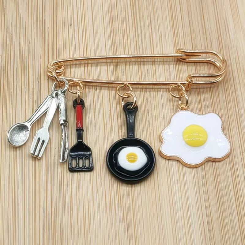 Mode Chef Chef Broche Gebakken Ei Koekenpan Servies Keuken Mes En Vork Broche Chef: Bruin / Blue Zinc Plated