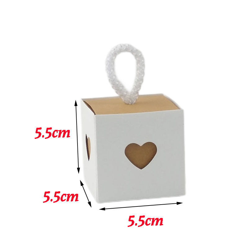 25/50Pcs Kraft Paper Box Square Heart Wedding Favor Candy Box With Rope Hand Packaging Bags Wedding Birthday Party Supplies