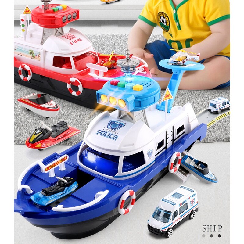 Kids Toys Simulation Track Boat Diecasts & Toy Friction Music Parking