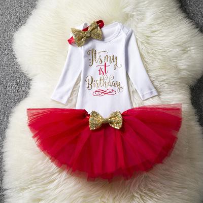 baby girl photography headbands +tutu happy birthday for infants baby girl costume long sleeve 1st birthday: red