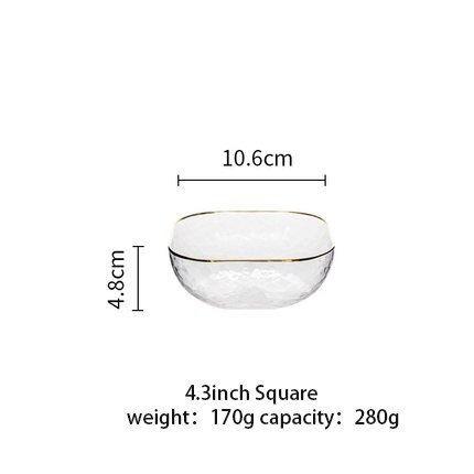 Mdzf sweethome nordisk gyllene kant salladsskål transparent glas frukt tallrik efterrätt rund fyrkantig skål porslin: 4.3 tum