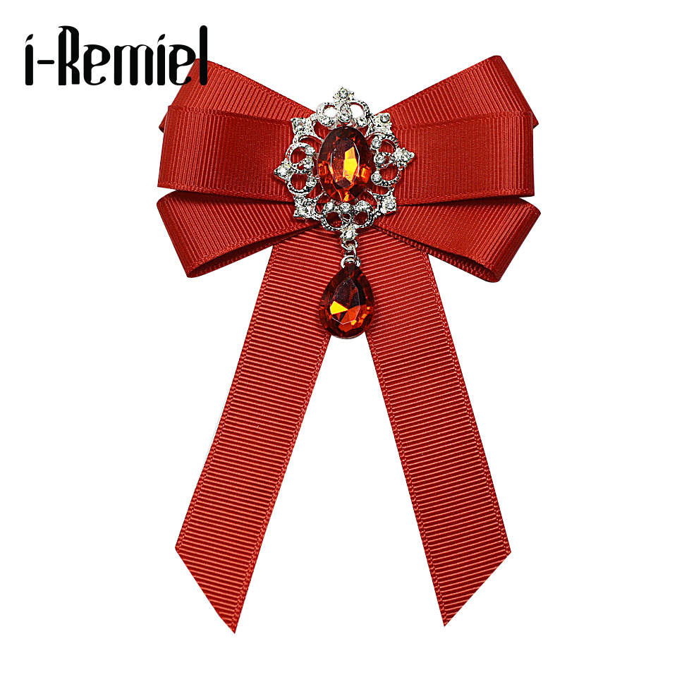 I-remiel, broche con lazo de cinta roja a la , tela de cristal con diamantes de imitación, arte de tela, alfileres y broches para vestido de boda de lujo, para mujer