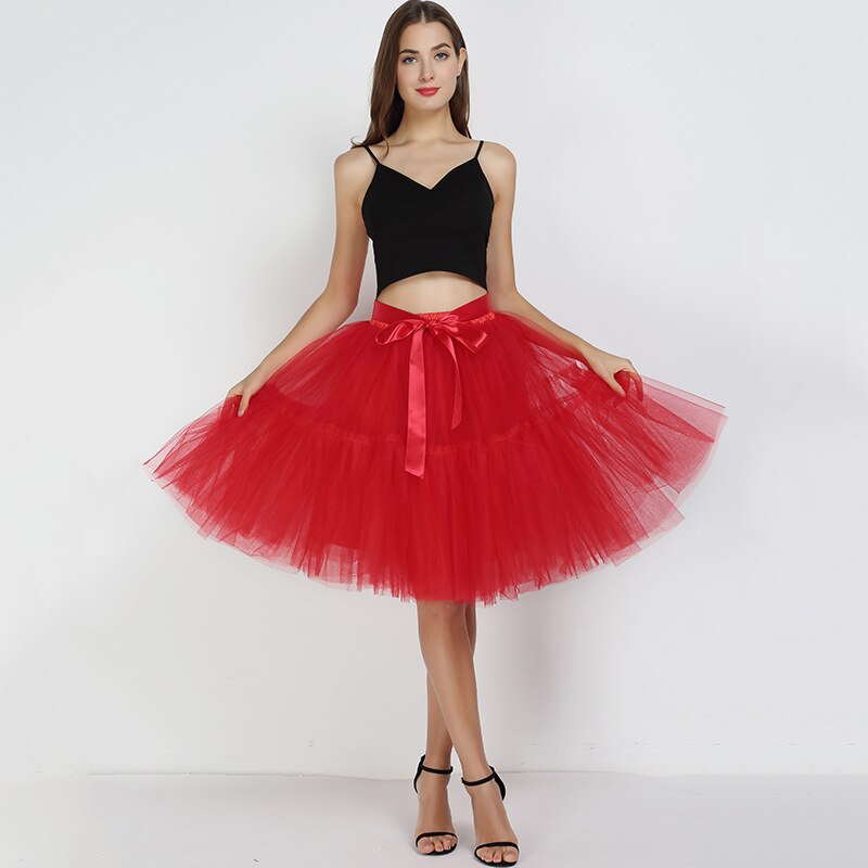 Falda plisada por debajo de la rodilla para Mujer, falda de tul de 5 capas de 60cm, Estilo Vintage, para boda, Lolita: red