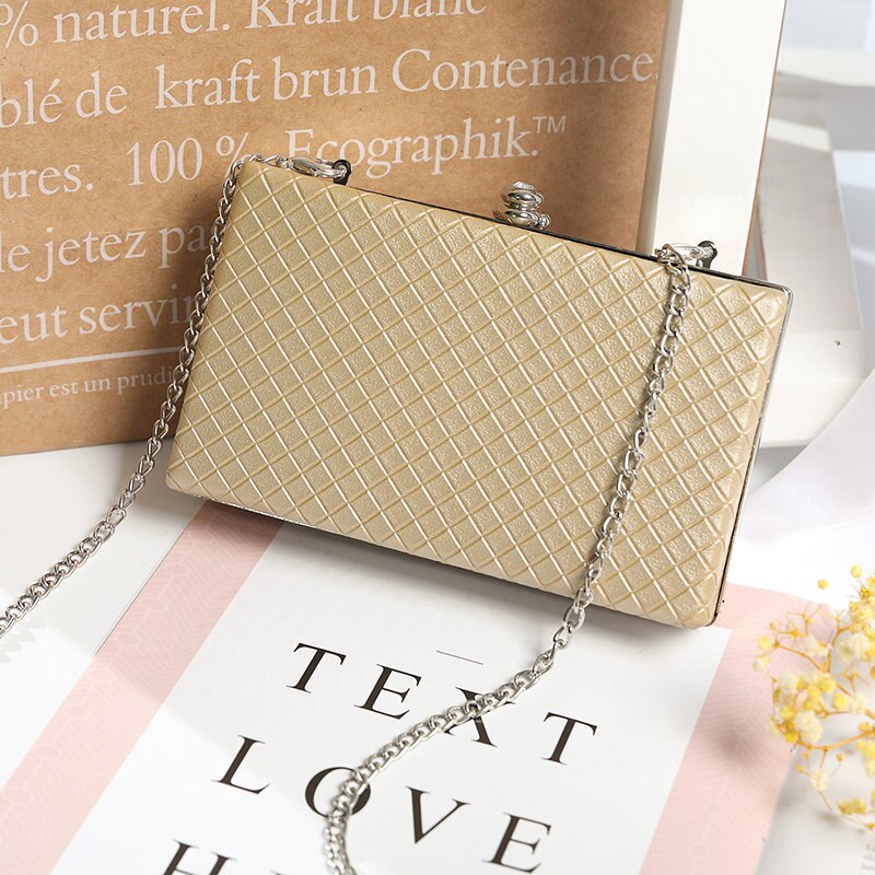 LYKANEFU Evening Bag Box Clutch Purse Women Bag with Chain Day Clutches Ladies Wedding Hand Bag Hasp Lock Shoulder Bag Small/Big: Gold / 18x11x5 CM