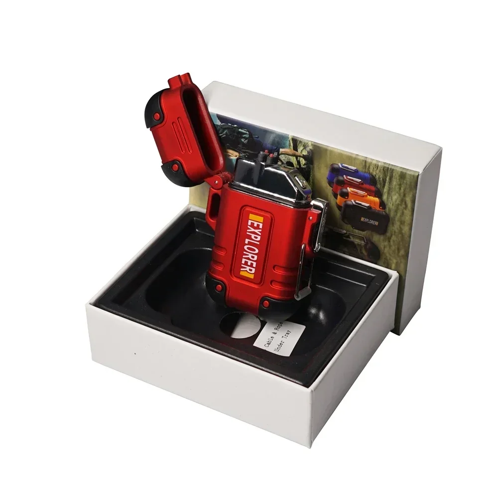Wasserdicht USB Ladung Elektrische Feuerzeug Dual Bogen Feuerzeug Flammenlose Plasma Feuerzeug draussen Wandern Camping Rauchen Zubehör: Armee Grün