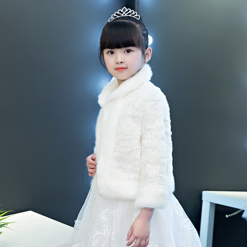 Winter Kid Girl White Faux Fur Cape Wedding Cloaks Shawl Shrug Outerwear Coats Flower Girl Plush Cloak Kid Coat