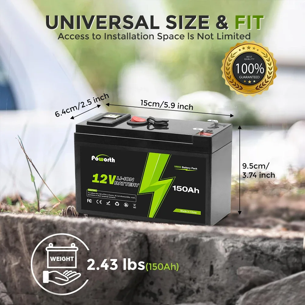 12V 150Ah Lithium 2000+Zyklen wiederaufladbarer Akku für Solar--/Windkraft, kleine USV, Beleuchtung, Elektroräder, Fischfinder, integriertes BMS