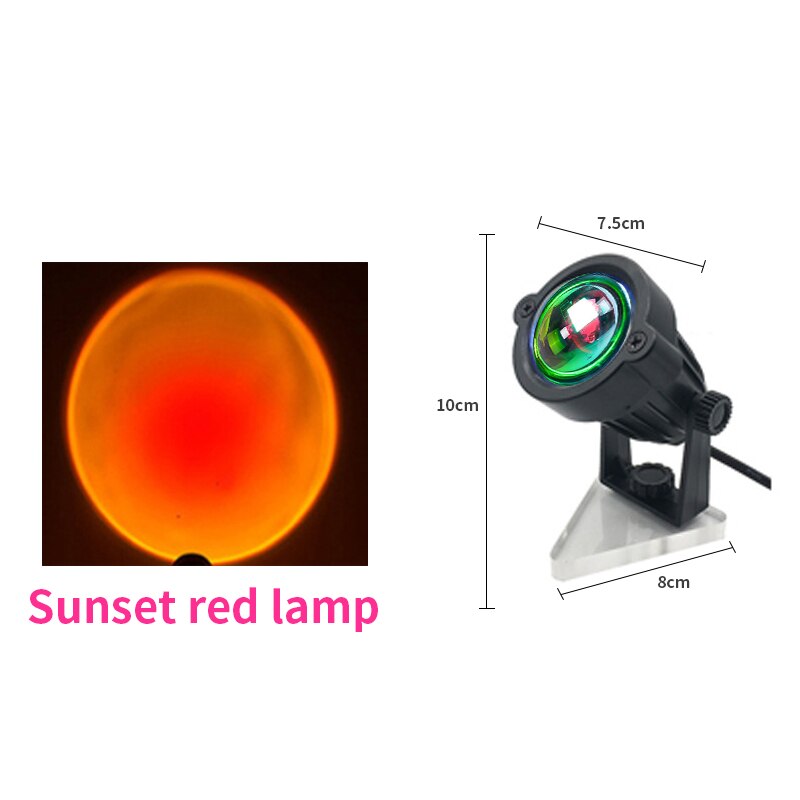 Usb Rainbow Sunset Projection Lamp LED Atmosphere Night Light Home Coffee Bar Indoor Projector Lamps Outdoor Decorative Lights: Sunset red light