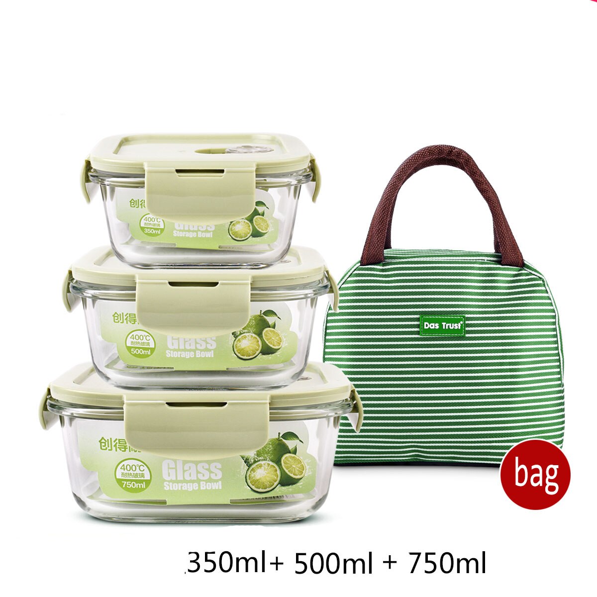Leakproof Glass Lunch Box with Bag Microwave Oven Heating Refrigerated Sealed Food Container Transparent Food Bento Box for Kids: I