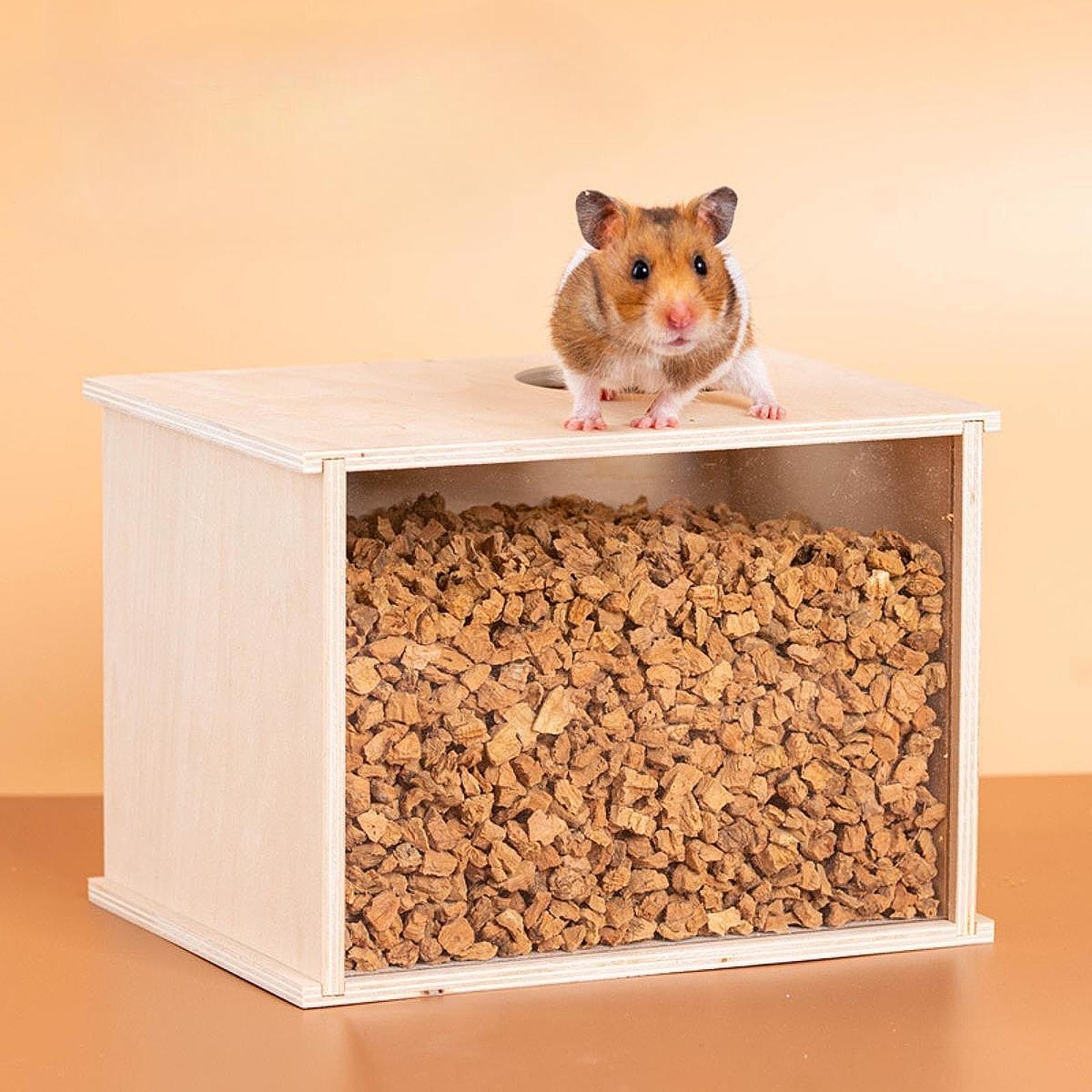 Caja de excavación de hámster de madera, caja de baño de arena para animales pequeños, decoración de jaula para hámster DIY para ratas, gerbiles enanos, refugio para Chinchillas