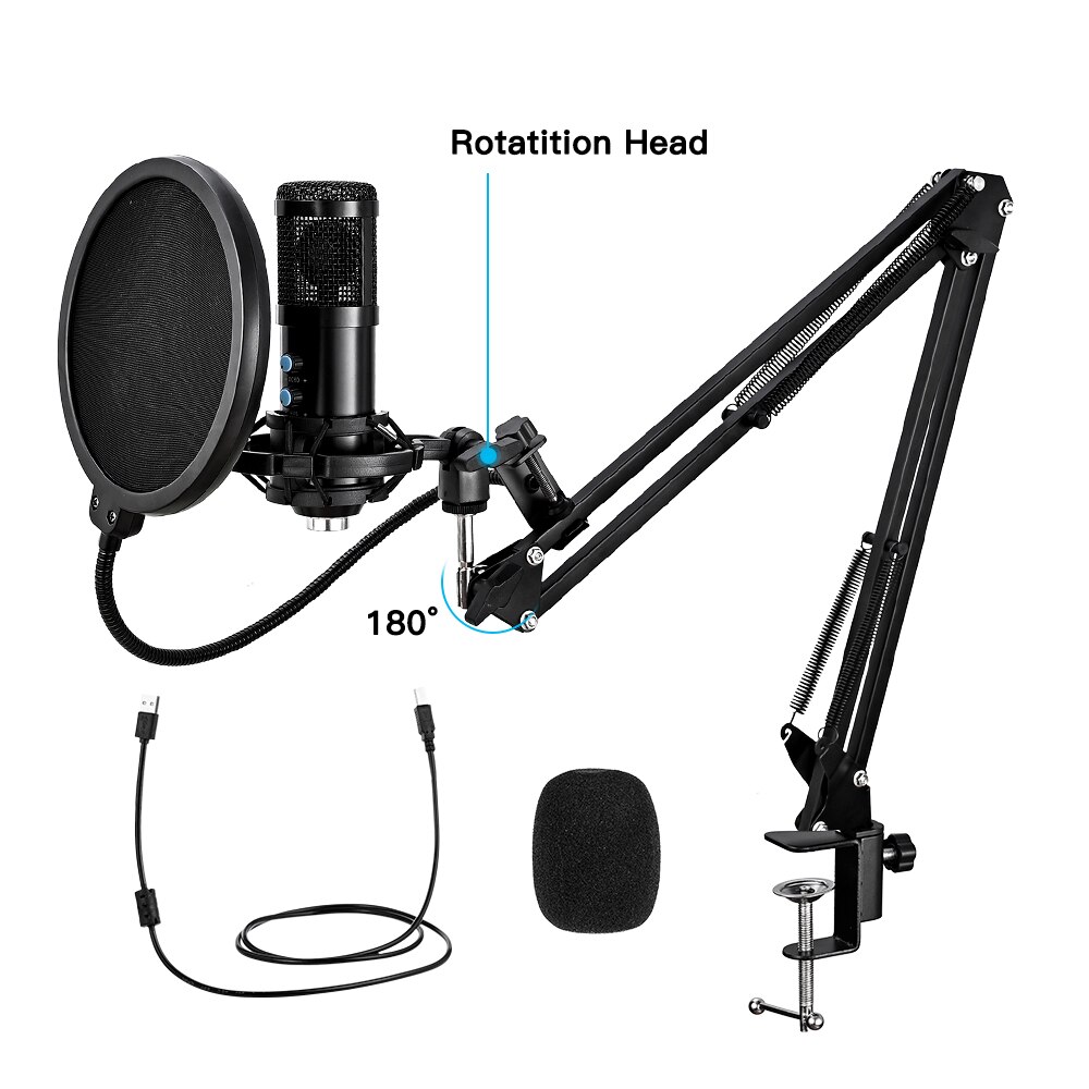 USB Condenser Microphone Kit With Tripod Stand Microfone Cardioid Studio Recording Live KTV Karaoke Microphone for PC Computer