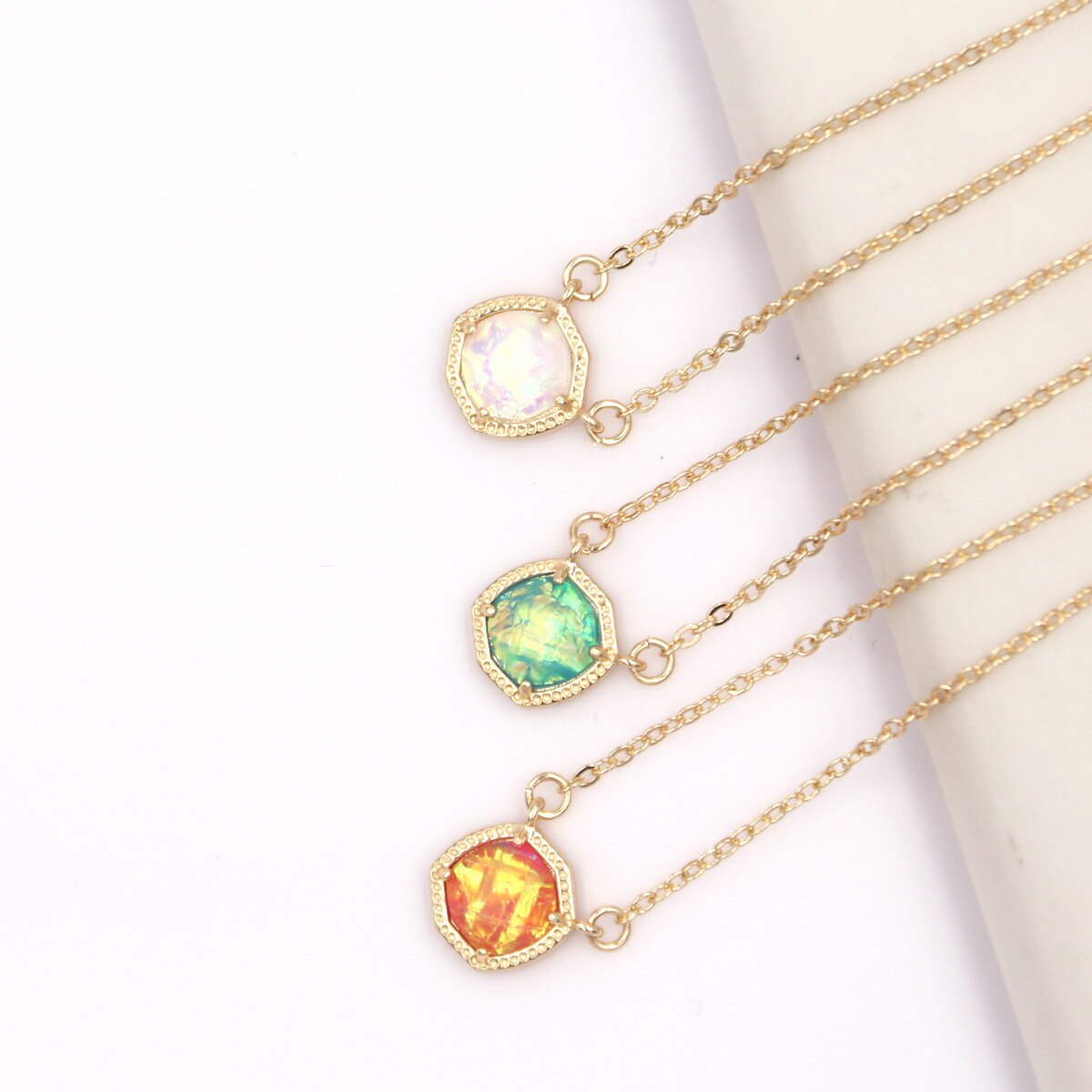 Simple 5 Colors Geometric Candy AB Crystal Hexagon Pendant Necklace For Women