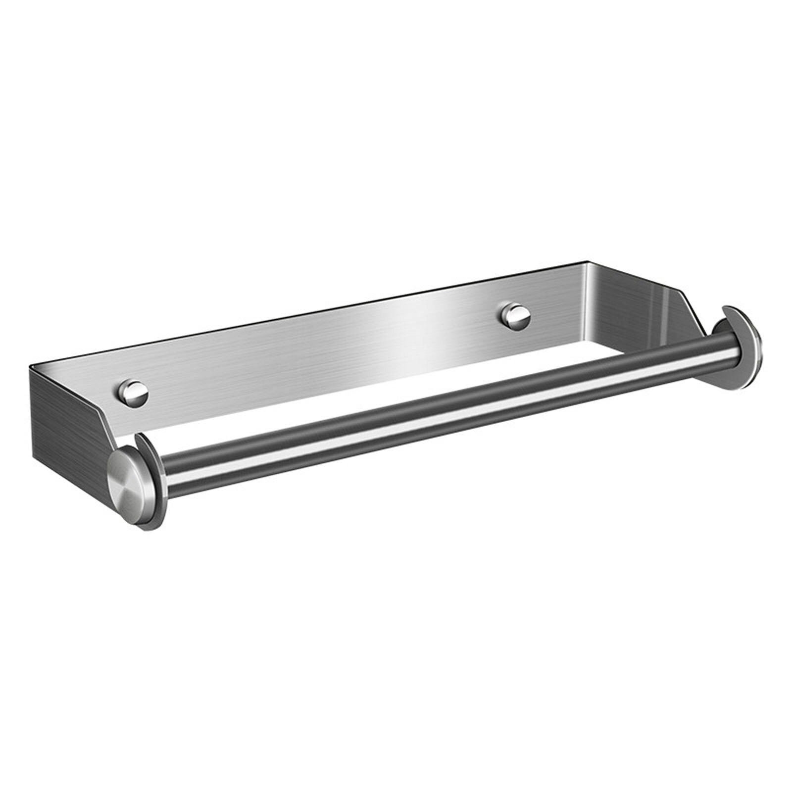 Rek voor aan de muur, badkamer, 304 keukenrollen, keukenrolhouder, roestvrijstalen wandhouder, multifunctionele papierrolhouder: Zilver