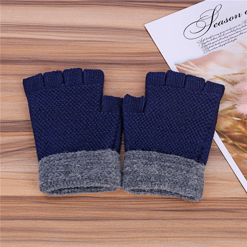 invierno cálido para hombre Guantes gruesos de lana de punto de medio dedo Guantes sin dedos Guantes Luva Handschoenen Rekawiczki: Navy
