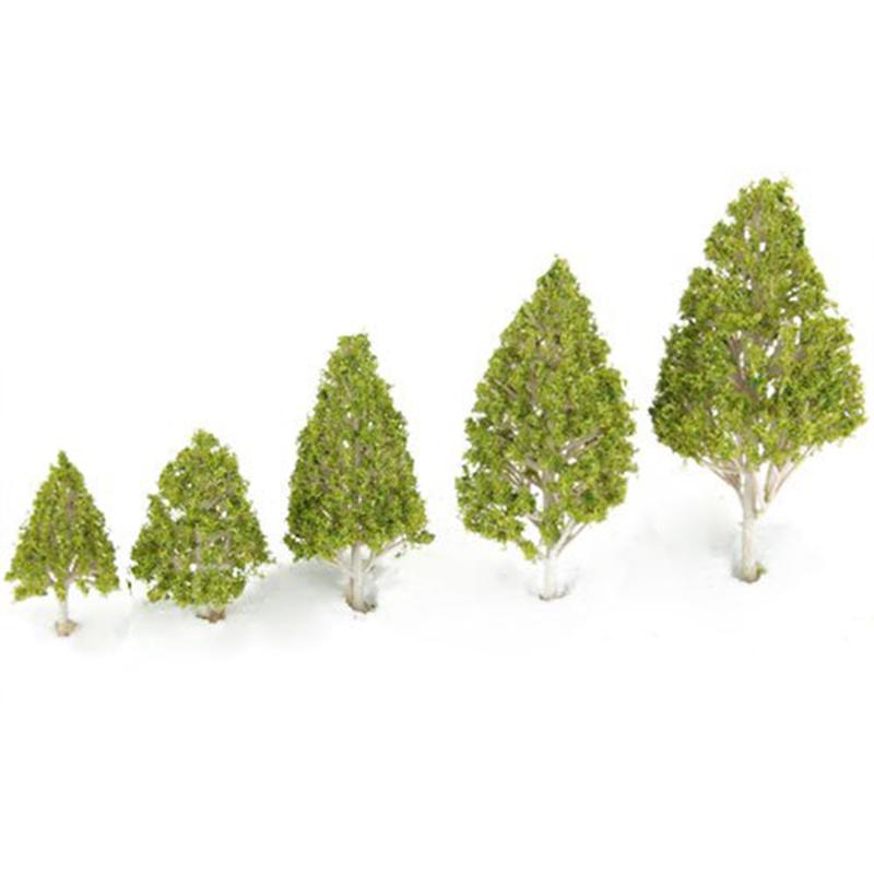 5pcs Novelty Mini Decor White Poplar Model Trees DIY Mininatures For Mini Garden (Light Green Leaves)