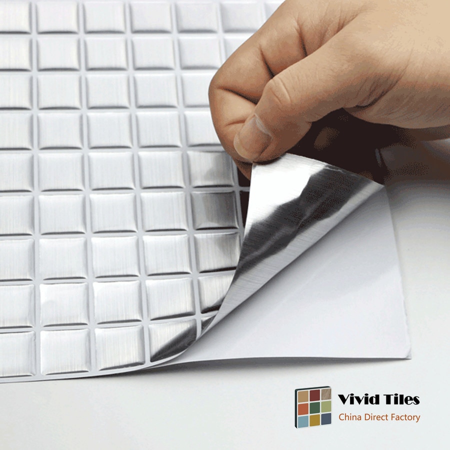 Vividtiles papier peint vinyle imperméable à la colle | Carreaux muraux en brique mosaïque argentée 3D écorce et bâton-1 feuille