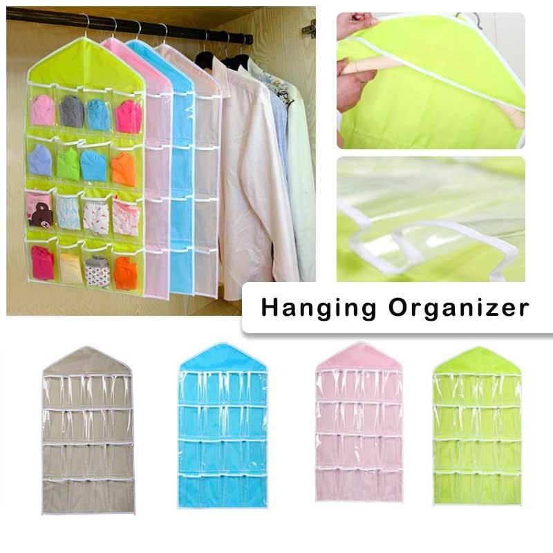 Top Selling Wardrobe 16Pockets Socks Clear Hanging Bag Bedromm Organizer Tools Underwear Bra Storage Organizers