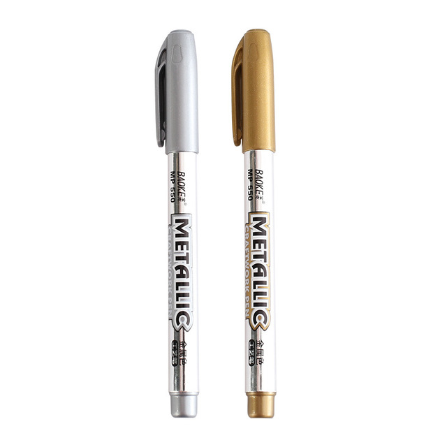 1/2 Pcs Paint Pen Metal Waterproof Permanent Paint Marker Pens Sharpie 1.5mm Up Paint Pen Marker Pen Art painting Supplies: 1 Silver 1 Gold