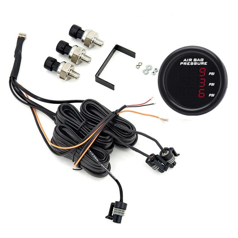 Three-Display Air Pressure Gauge PSI Air Suspension with 3Pieces 1/8NPT Electrical Sensors