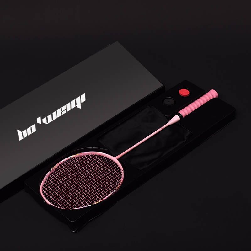 Super Light 8U Full Carbon Fiber Badminton Rackets With Bags String Racket Strung Padel Sports For Adult Kids: Pink with box