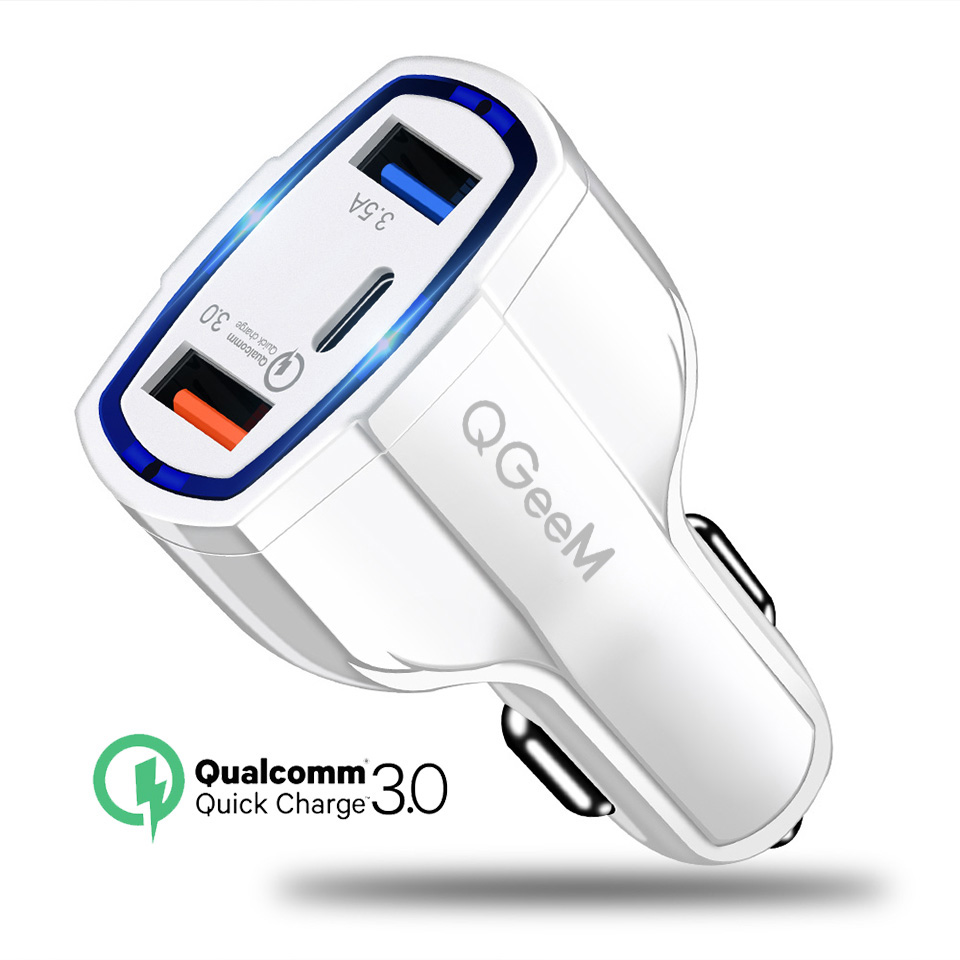 QGEEM QC 3,0 USB C Auto Ladegerät Schnell Ladung 3,0 Auto Schnelle Ladegerät Adapter Hammer 3 USB-C Tragbare Auto Ladegerät für iPhone Xiaomi: Snow White