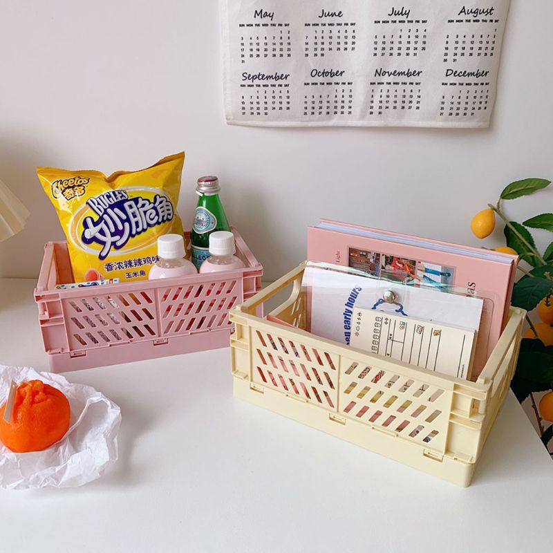 Collapsible Crate Plastic Folding Storage Box Basket Utility Cosmetic Container Desktop Holder Home Use