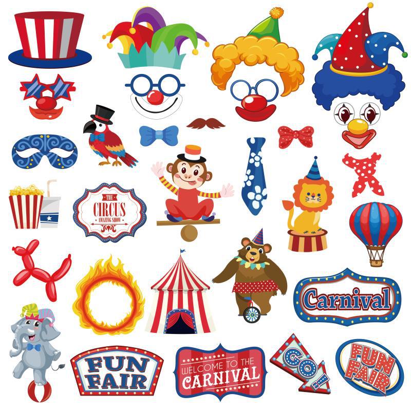 Juego de 34 piezas con temática de circo, accesorios para Fotos de , accesorios divertidos de circo para niños y niñas, suministros para de cumpleaños
