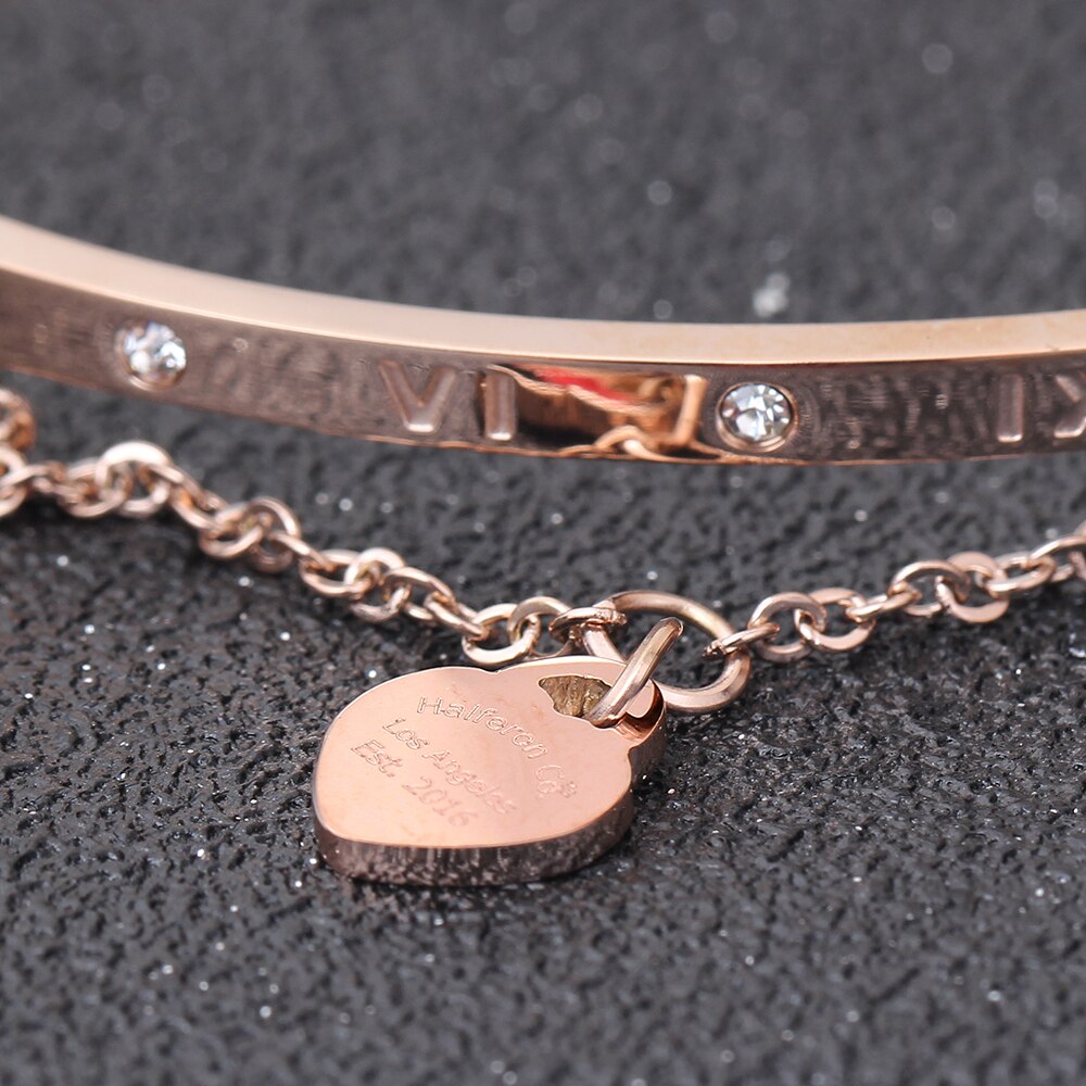 Gold/Rose Gold-Color Crystal Heart Charm Bracelets Wrap Cuff Bangles For Women Jewelry Valentine