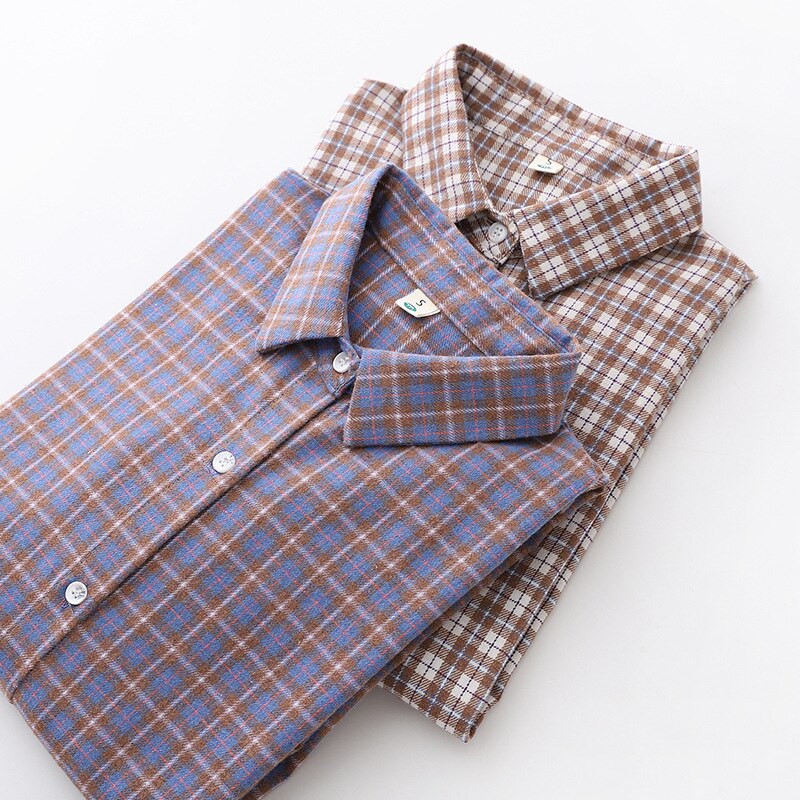 Hsa dam vintage rutig blus turn down krage dam lila skjorta chica kläder långärmad knapp kvinnliga blusas toppar