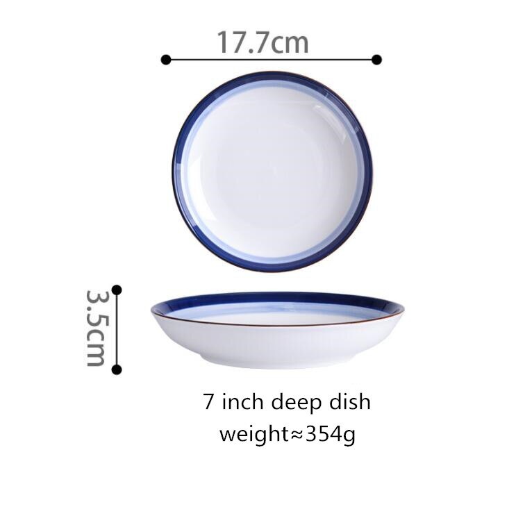 Assiette de cuisine en céramique | Assiette à dîner, dégradé bleu service de table, plats alimentaires, riz salade nouilles bol soupe outil de cuisine 1 pièce: 17.7cm deep plate