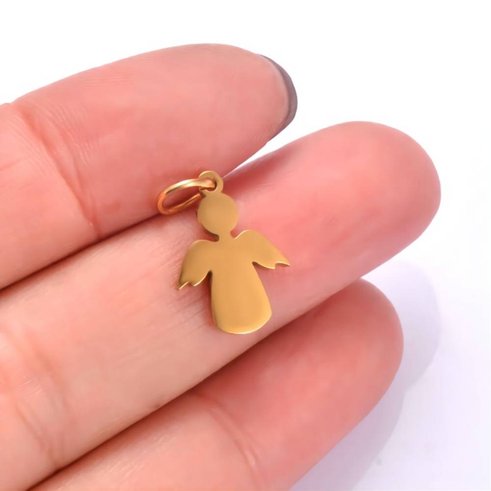 10 pz/lotto ciondoli con ciondolo angelo carino in acciaio inossidabile lucido di alta qualità adatti per la creazione di gioielli fai da te con collane e braccialetti