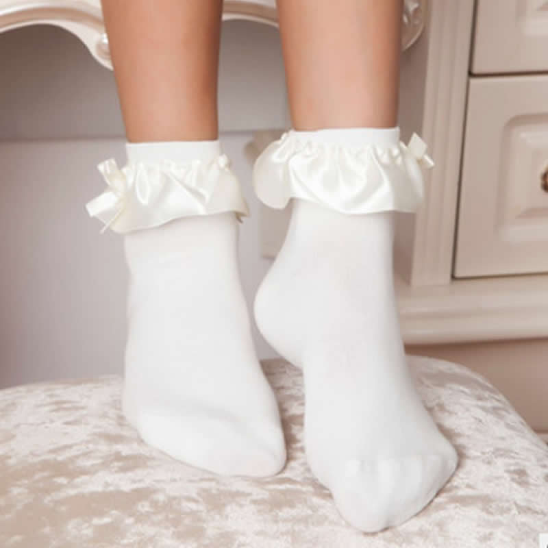 Kindersokken voor meisjes, grote kanten sokken van zuiver pigment, prinsessensokken voor meisjes, satijnen kanten sokken van katoen voor bruiloften en feestjes