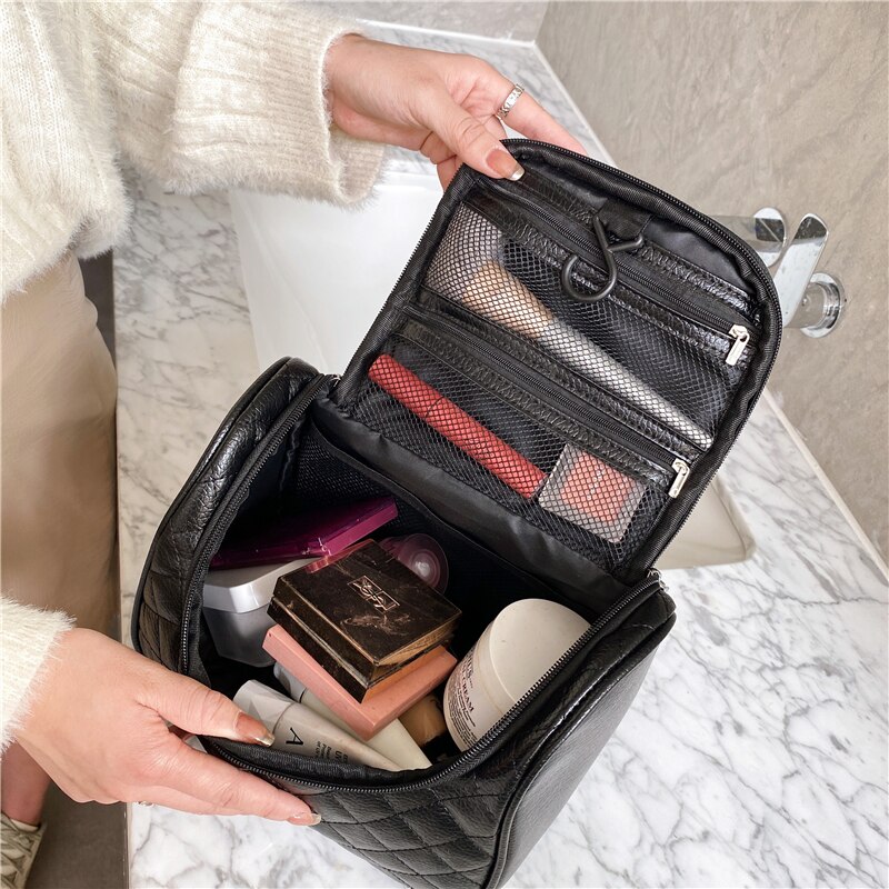 Woman Bags Plaid Handbags Trendy Cosmetic Bag Girls MakeUp Box Beauty Storage Large Pouch Black Wash Bag